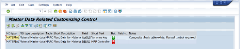 Master Data Related Customizing Control: status light per field