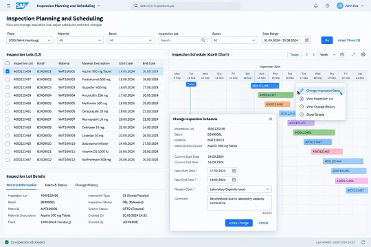 Inspection planning and scheduling view (sample data)